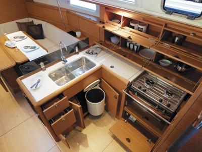 Galley of Minerva, a Jeanneau Sun Odyssey 379 sailboat at Salerno, Italy