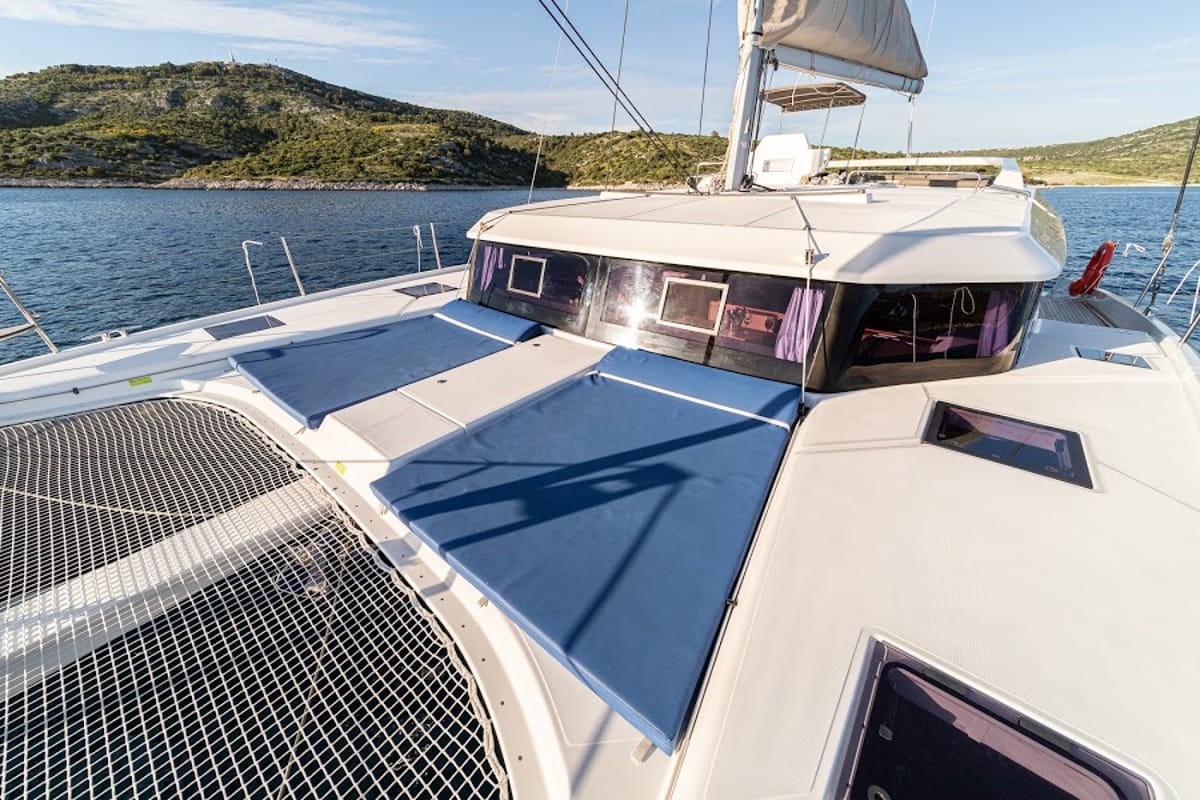 Deck of Var, a Dufour 48 Catamaran catamaran at Primošten, Croatia