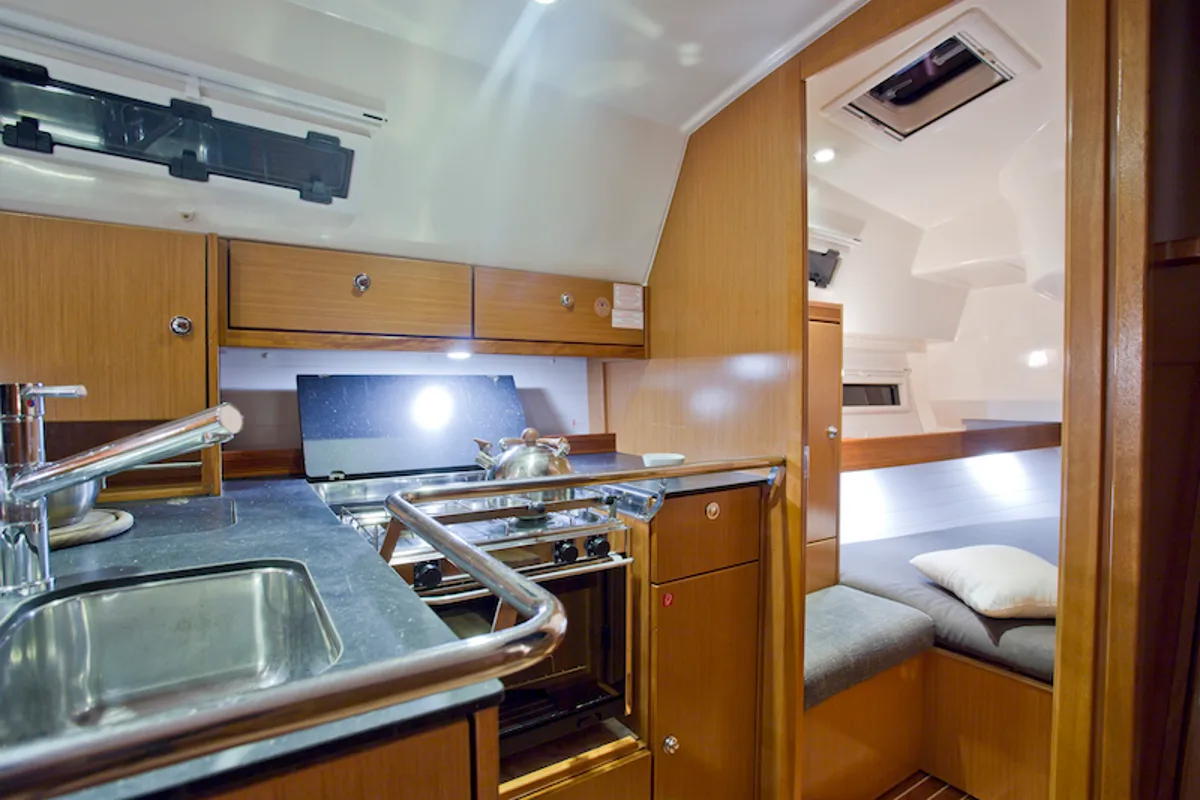 Galley of Mystic, a Bavaria 36 Cruiser sailboat at Grad Šibenik, Croatia