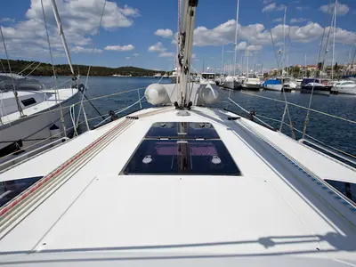 Deck of Mystic, a Bavaria 36 Cruiser sailboat at Grad Šibenik, Croatia