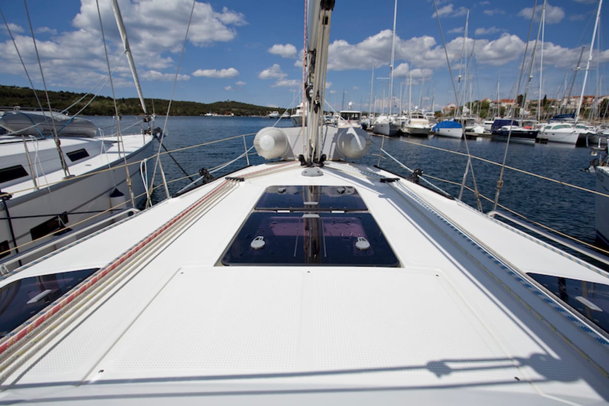Deck of Mystic, a Bavaria 36 Cruiser sailboat at Grad Šibenik, Croatia