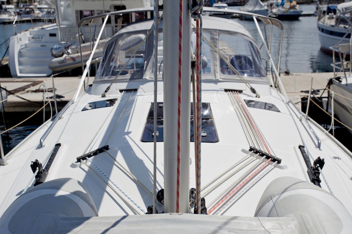 Deck of Mystic, a Bavaria 36 Cruiser sailboat at Grad Šibenik, Croatia