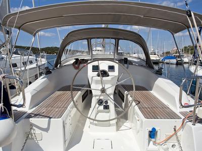 Cockpit of Mystic, a Bavaria 36 Cruiser sailboat at Grad Šibenik, Croatia