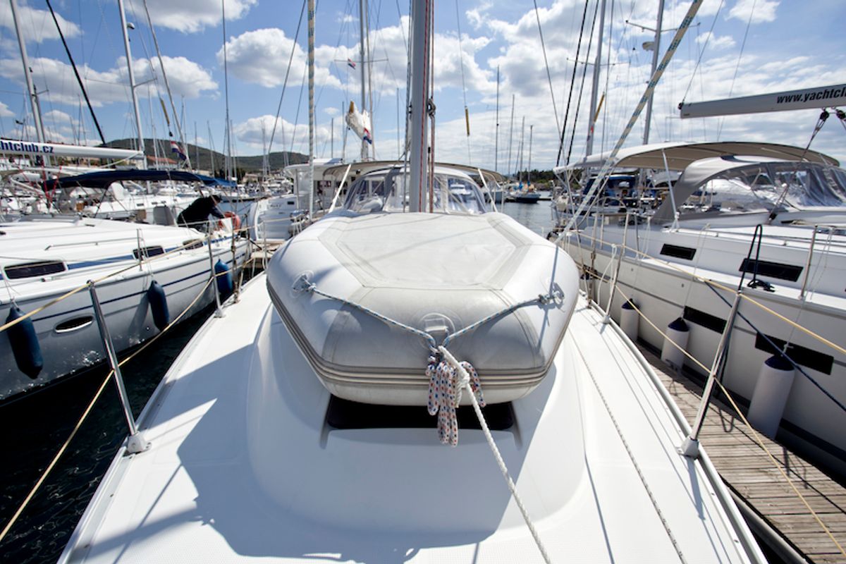 Deck of Mystic, a Bavaria 36 Cruiser sailboat at Grad Šibenik, Croatia