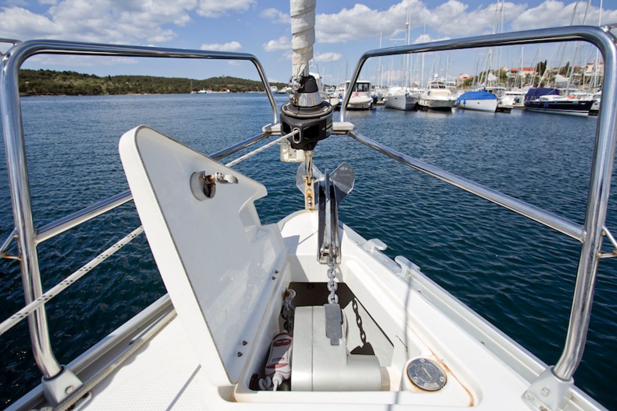 Deck of Mystic, a Bavaria 36 Cruiser sailboat at Grad Šibenik, Croatia