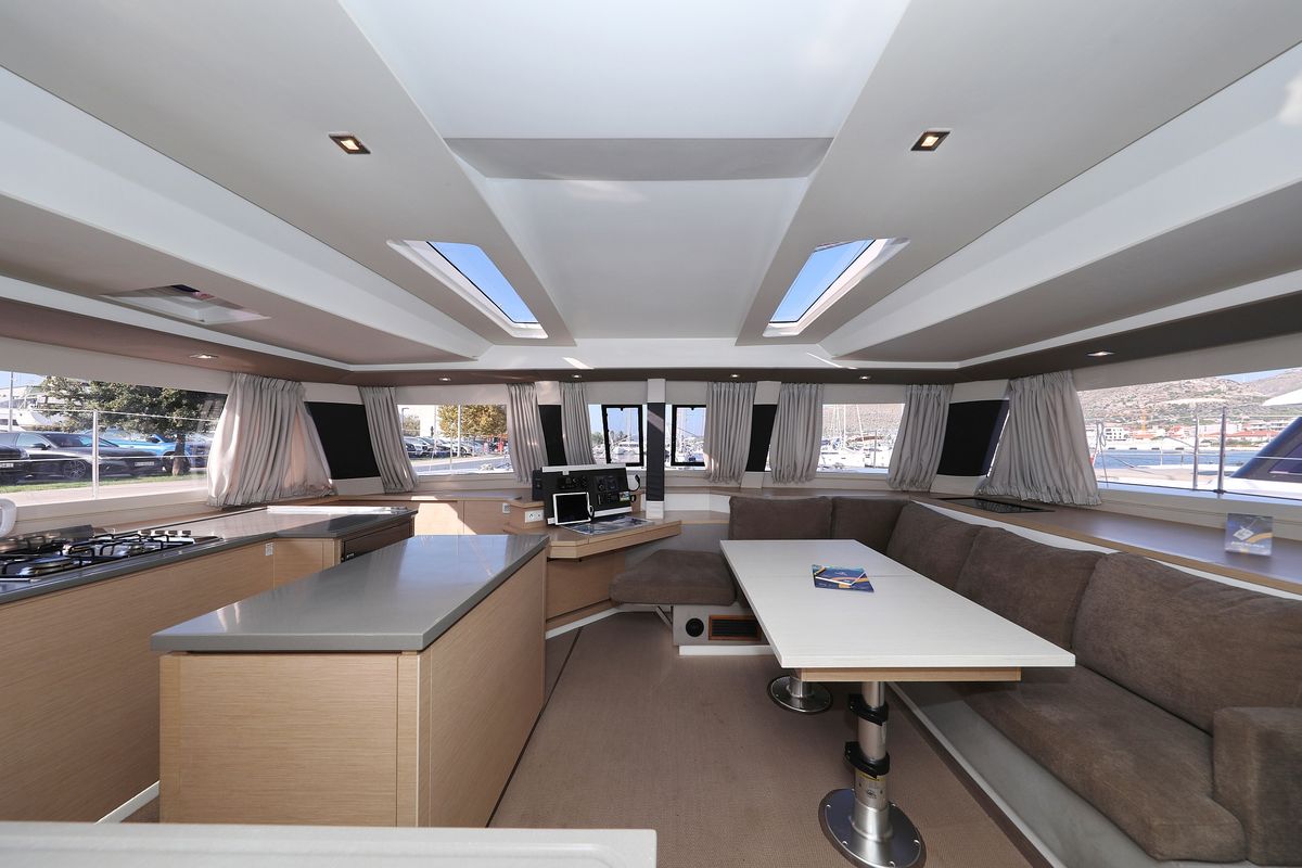 Salon of Poco Loco, a Fountaine Pajot Saba 50 catamaran at Grad Trogir, Croatia