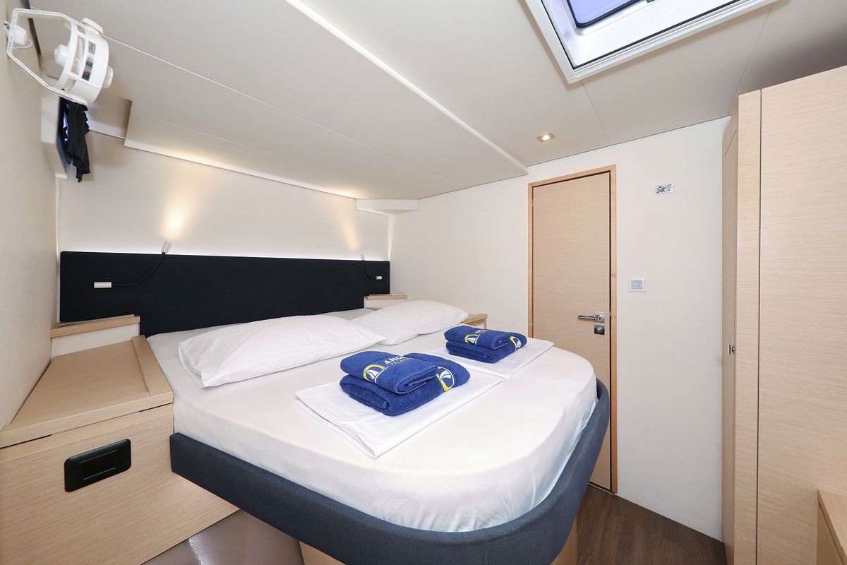 Cabin on Poco Loco, a Fountaine Pajot Saba 50 catamaran at Grad Trogir, Croatia