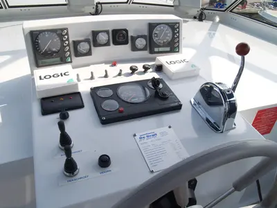 Cockpit of Drait 31, a De Drait Renal 45 motorboat at Drachten, Netherlands
