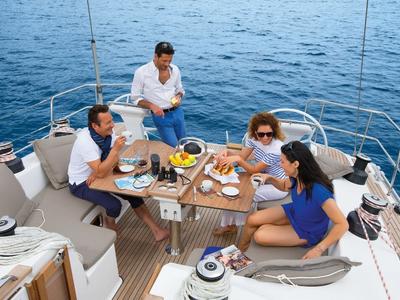 Deck of Nata, a Bavaria Cruiser 51 sailboat at Volos Municipality, Greece