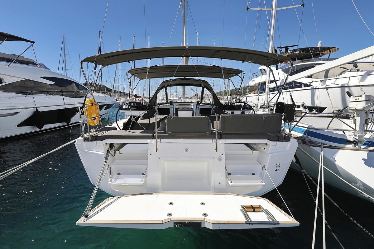 Exterior view of Scooby Doo, a Dufour 44 sailboat at Grad Pula, Croatia