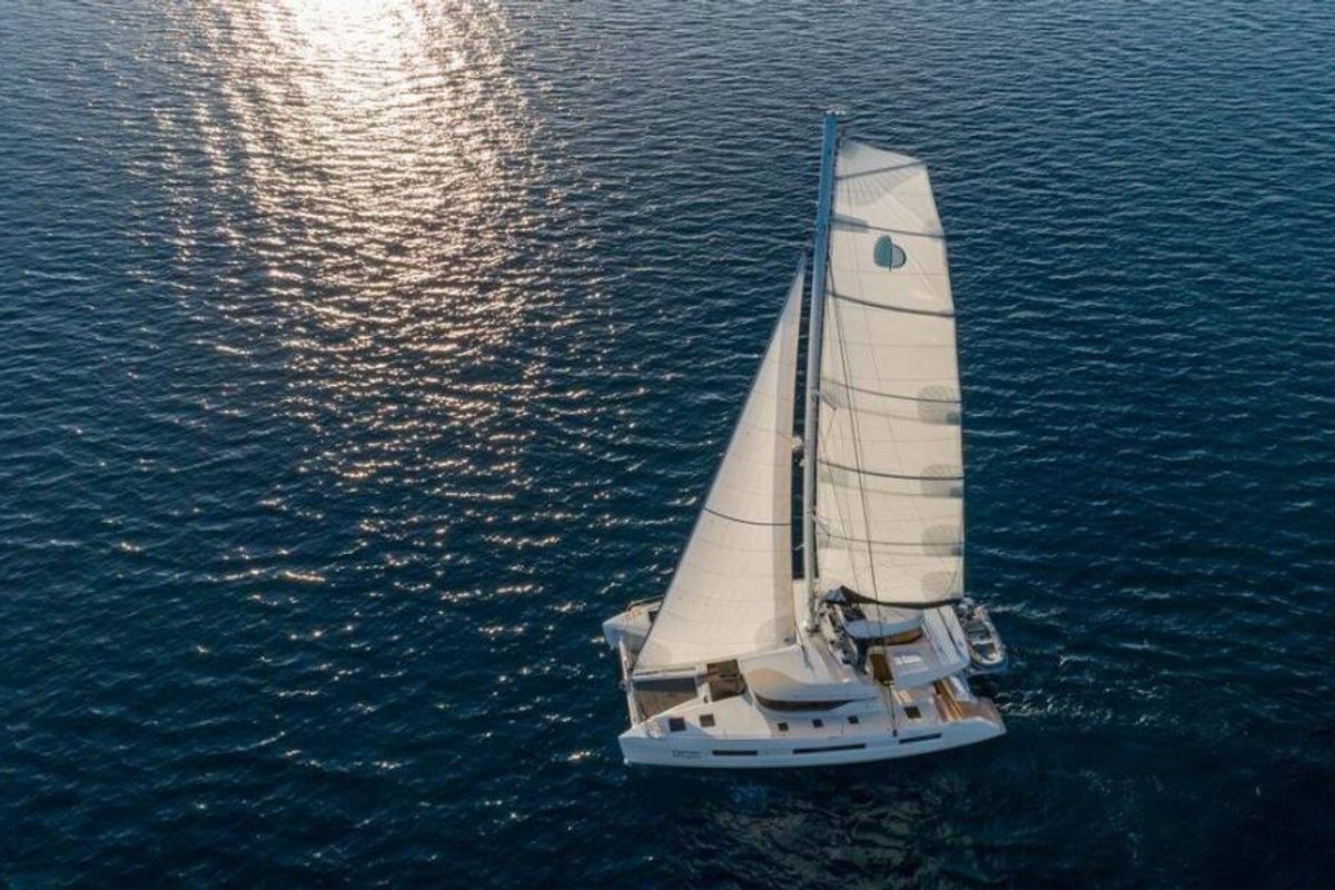 Exterior view of Captain Morgan, a Lagoon 50 catamaran at Općina Marina, Croatia