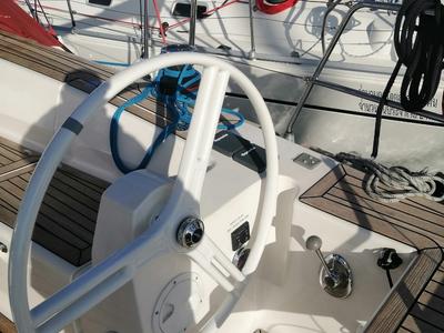Cockpit of Maui, a Elan 45 sailboat at Gdańsk, Poland