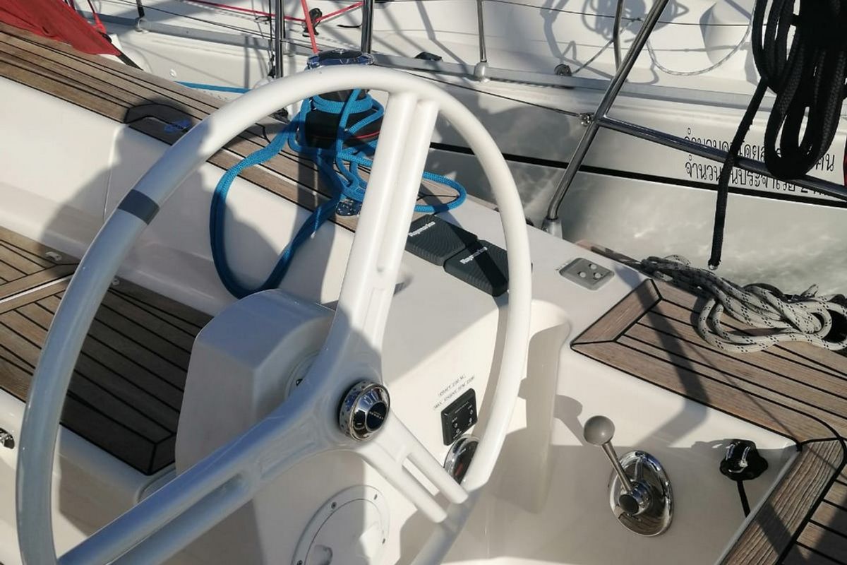Cockpit of Maui, a Elan 45 sailboat at Gdańsk, Poland
