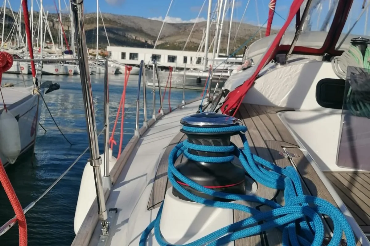 Deck of Maui, a Elan 45 sailboat at Gdańsk, Poland