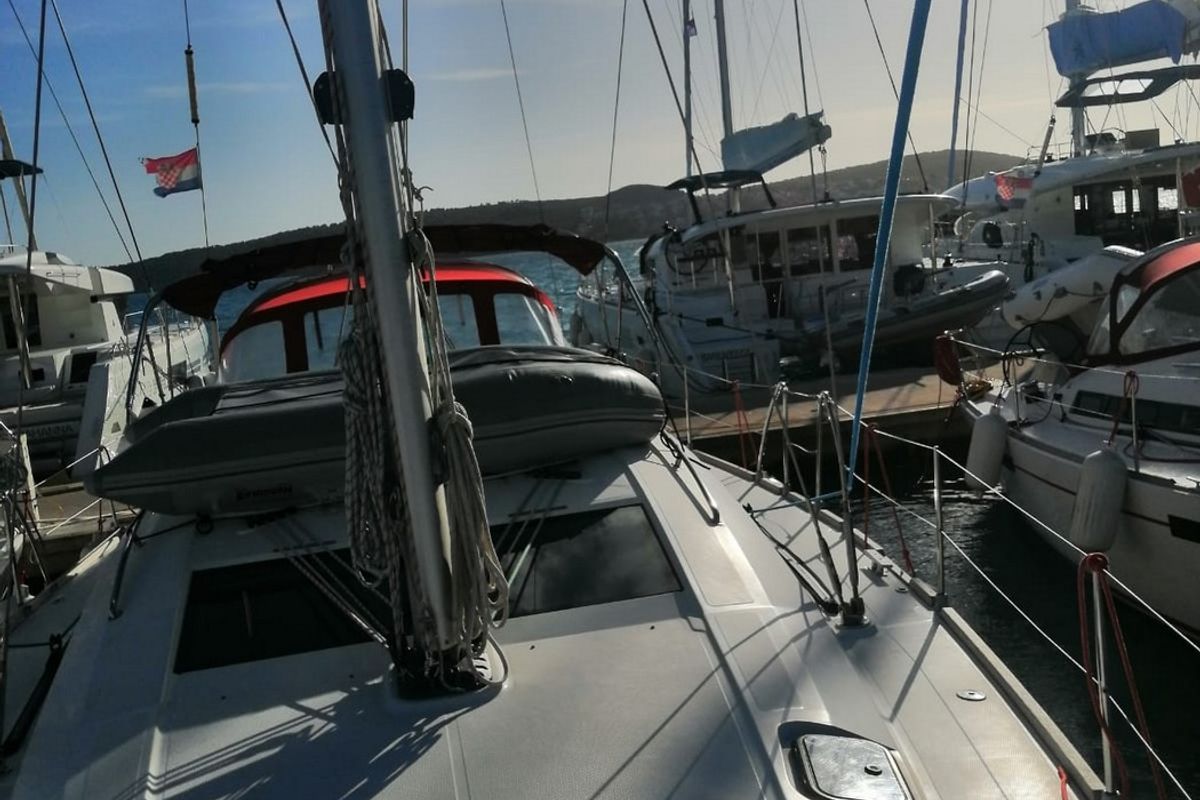 Deck of Maui, a Elan 45 sailboat at Gdańsk, Poland