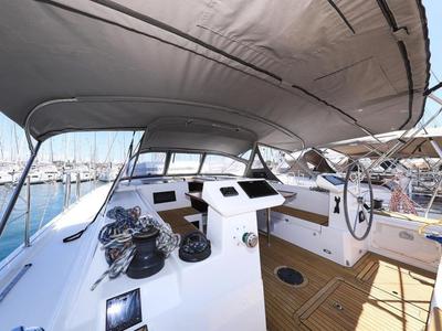 Deck of Katharina, a Bavaria C45 Style sailboat at Grad Biograd na Moru, Croatia