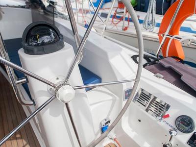 Cockpit of Klelia, a Bavaria Cruiser 40 sailboat at Athens, Greece