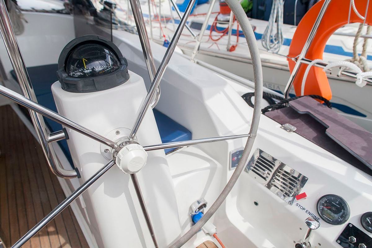 Cockpit of Klelia, a Bavaria Cruiser 40 sailboat at Athens, Greece