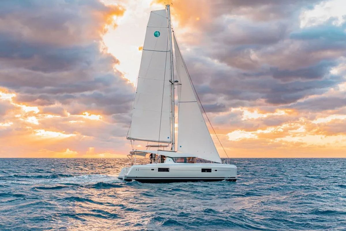Exterior view of Three Little Birds, a Lagoon 42 catamaran at Propriano, France