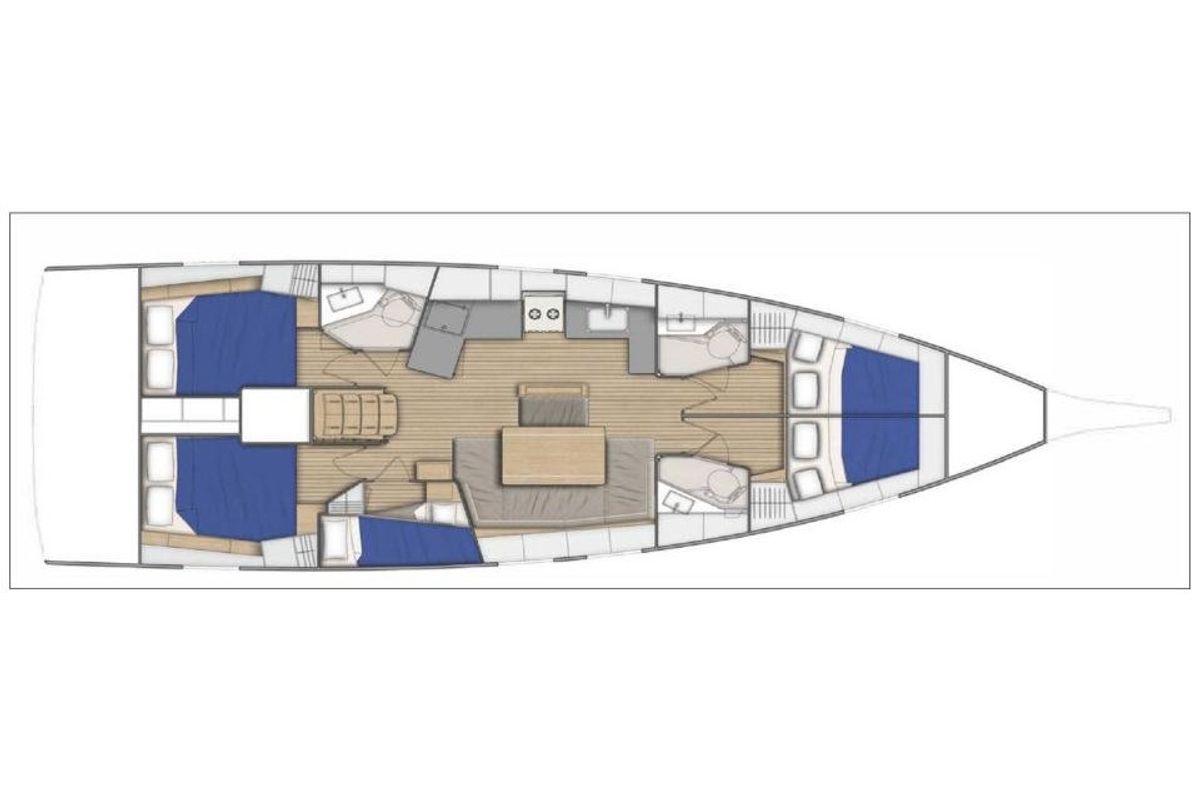 Floor plan of AF-O46.1, a Beneteau Oceanis 46.1 sailboat at Municipal Unit of Lefkada, Greece