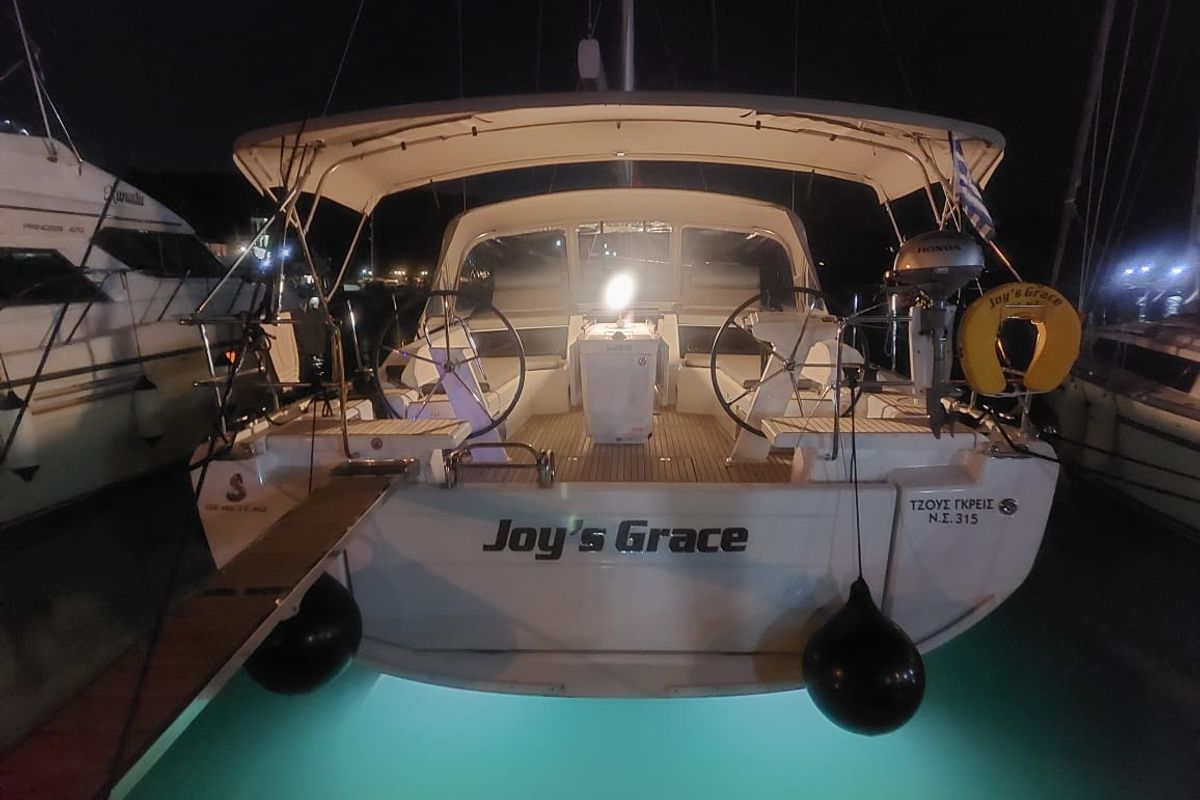 Exterior view of AF-O46.1, a Beneteau Oceanis 46.1 sailboat at Municipal Unit of Lefkada, Greece