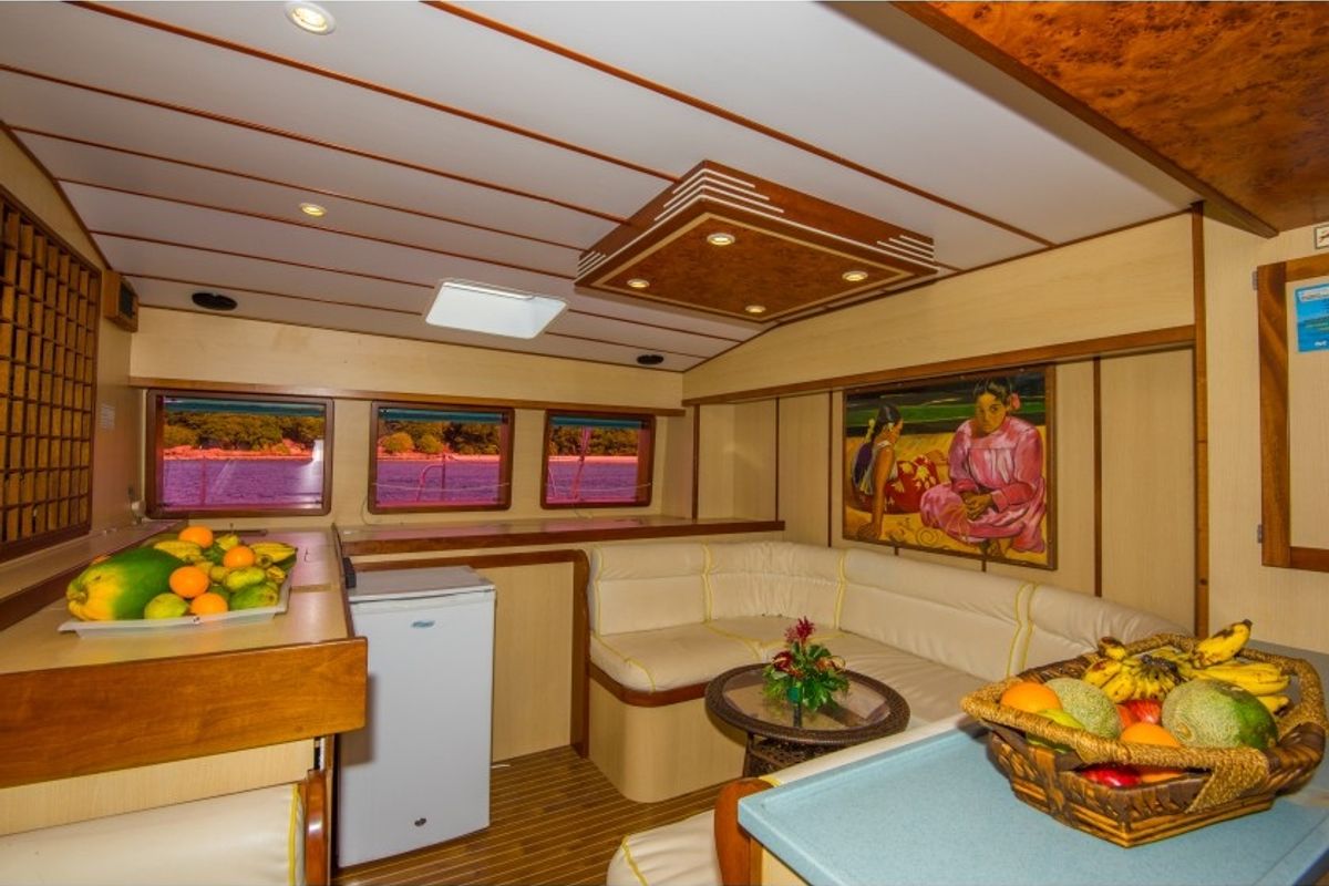 Salon of Cabin G11, a Gulet Mojito 78  catamaran at Eden Island Marina, Seychelles
