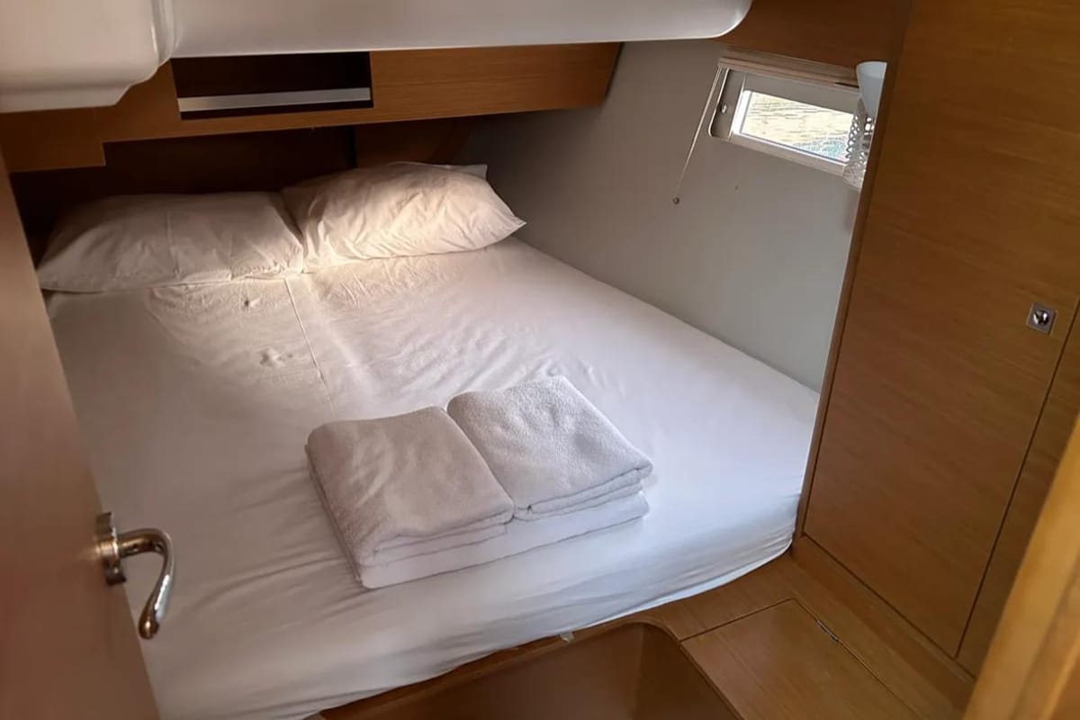 Cabin on Sail Corvus, a Dufour 390 GL sailboat at Marmaris, Turkey