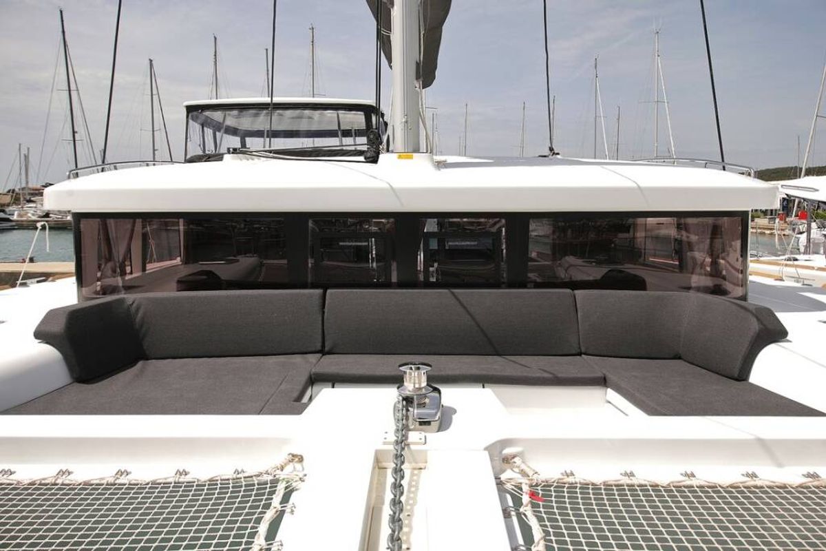 Deck of Hanna 1, a Lagoon 450 S catamaran at Grad Kaštela, Croatia