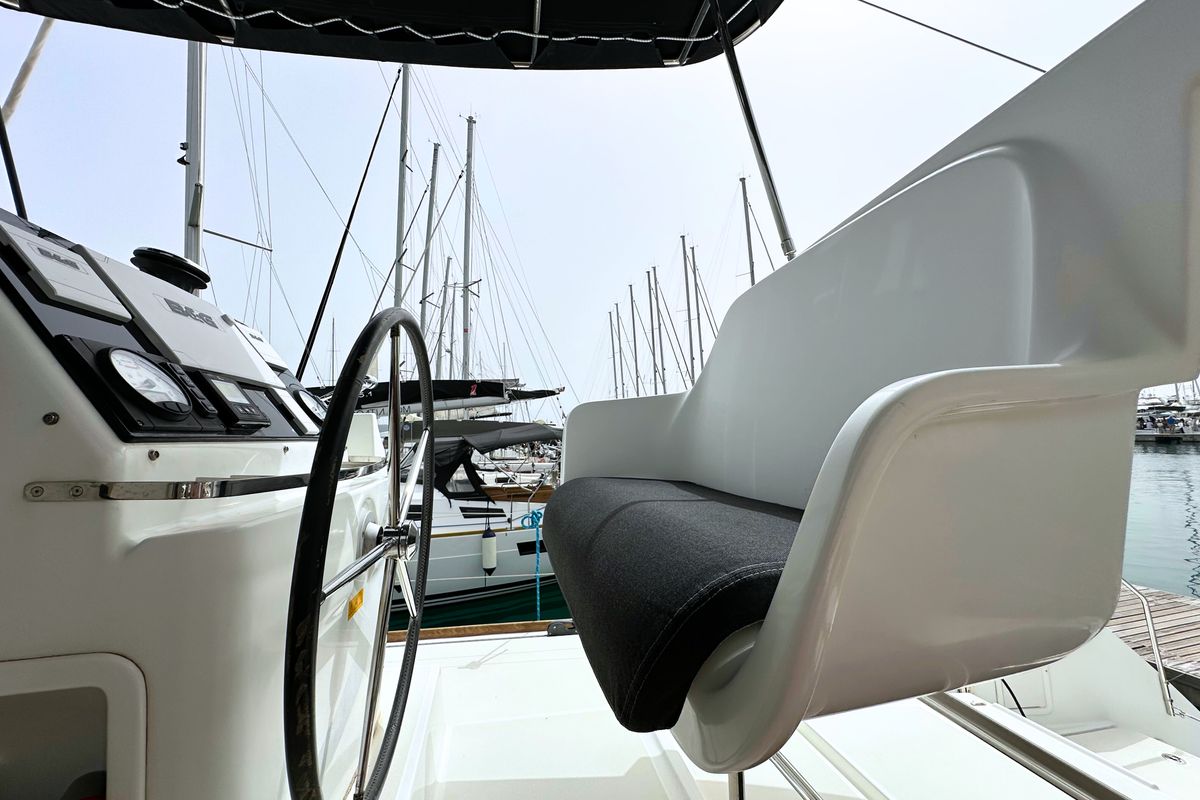 Cockpit of Hanna 1, a Lagoon 450 S catamaran at Grad Kaštela, Croatia
