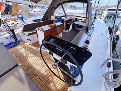Cockpit of Ava, a Dufour 41 sailboat at Općina Rogoznica, Croatia