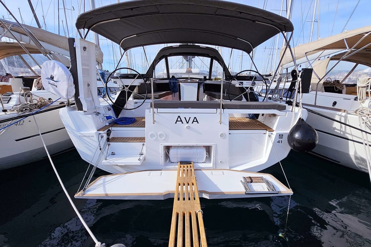 Exterior view of Ava, a Dufour 41 sailboat at Općina Rogoznica, Croatia