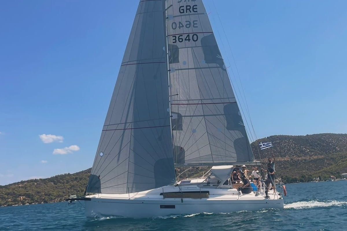 Exterior view of Tiamat, a Beneteau First 36 sailboat at Piraeus, Greece