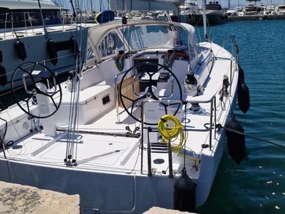 Cockpit of Tiamat, a Beneteau First 36 sailboat at Piraeus, Greece