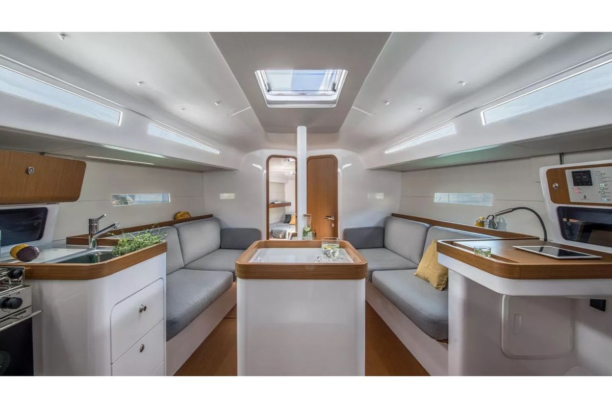 Salon of Tiamat, a Beneteau First 36 sailboat at Piraeus, Greece