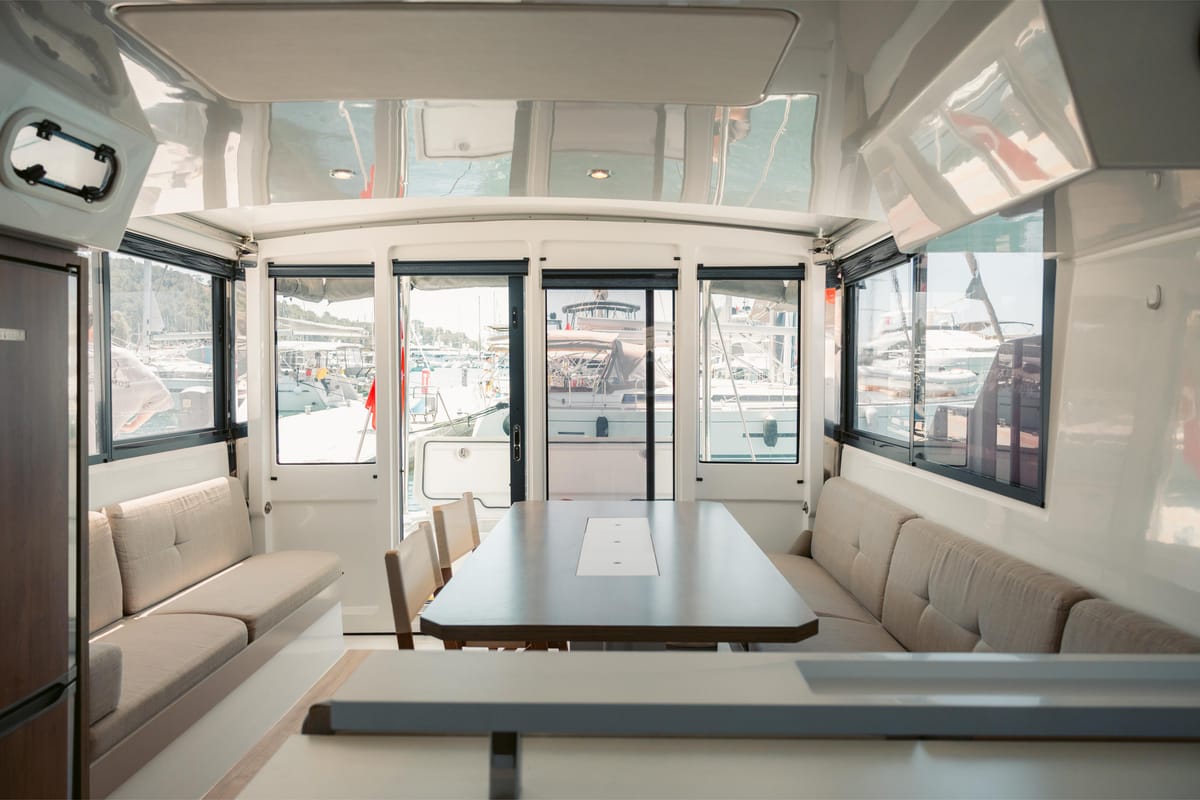 Salon of Moana 2, a Bali Catspace catamaran at Fethiye, Turkey