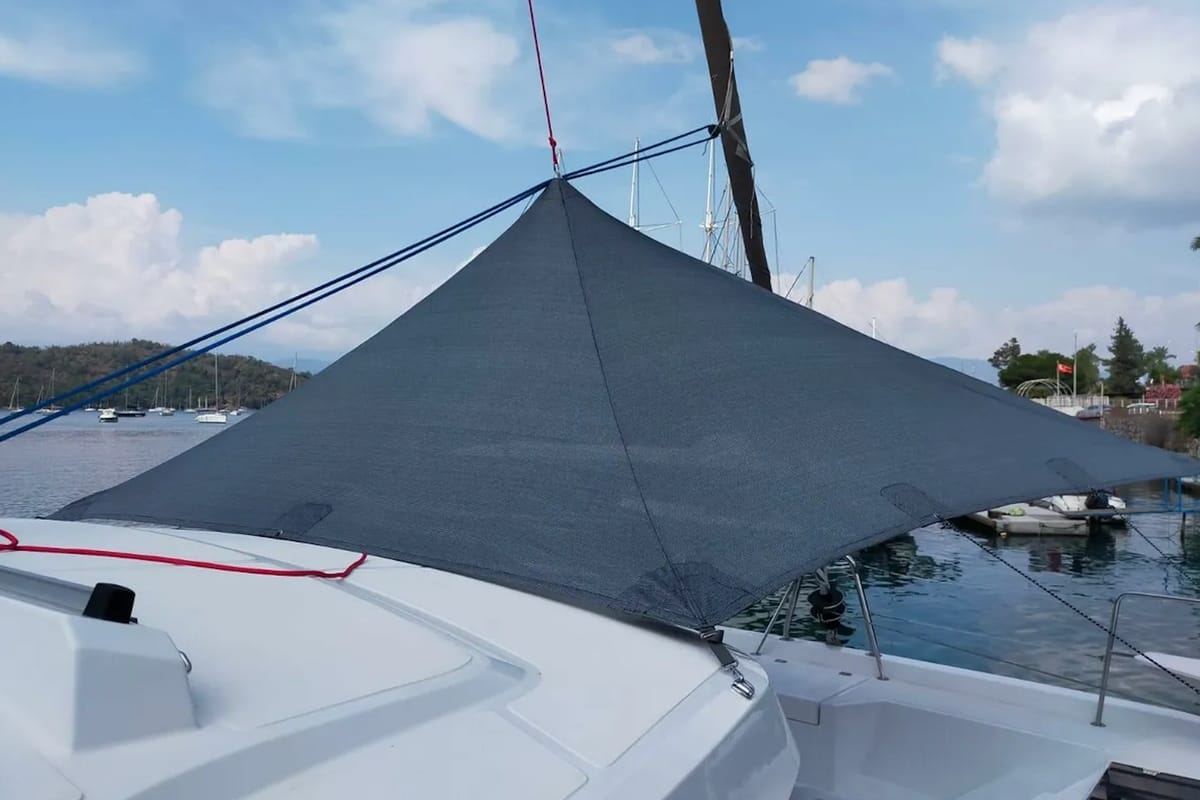 Deck of Moana 2, a Bali Catspace catamaran at Fethiye, Turkey