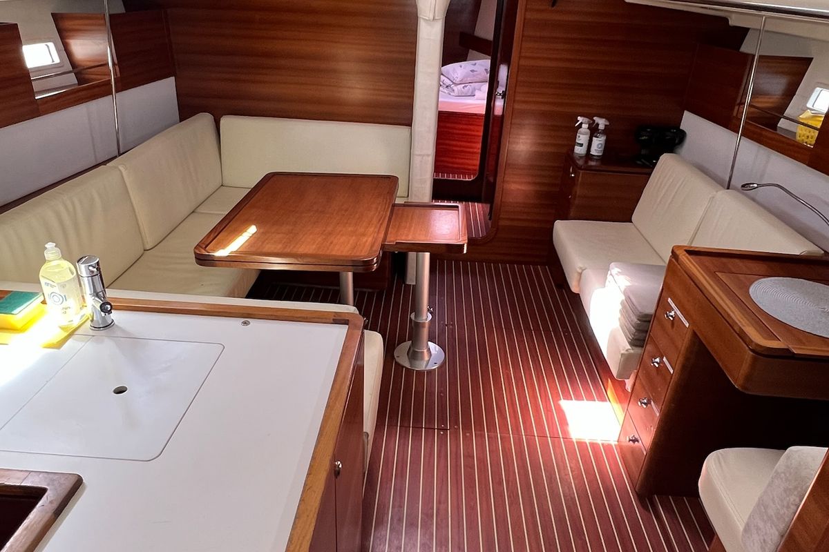 Galley of Calanthe, a AD Boats Salona 44 sailboat at Grad Kaštela, Croatia