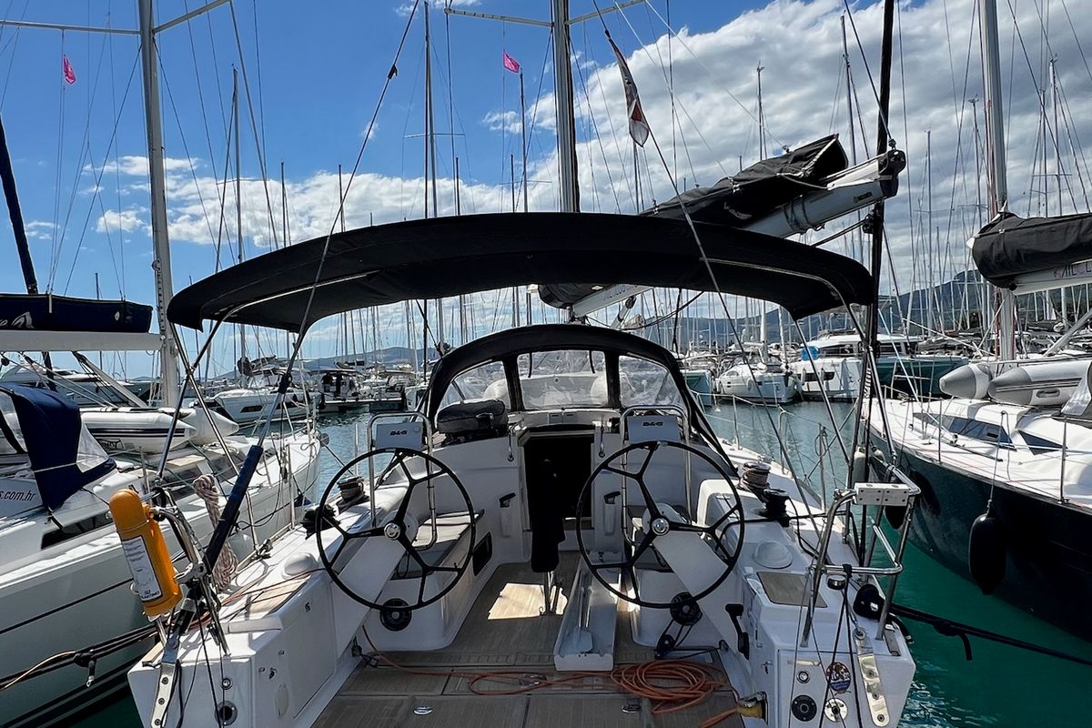 Cockpit of Calanthe, a AD Boats Salona 44 sailboat at Grad Kaštela, Croatia