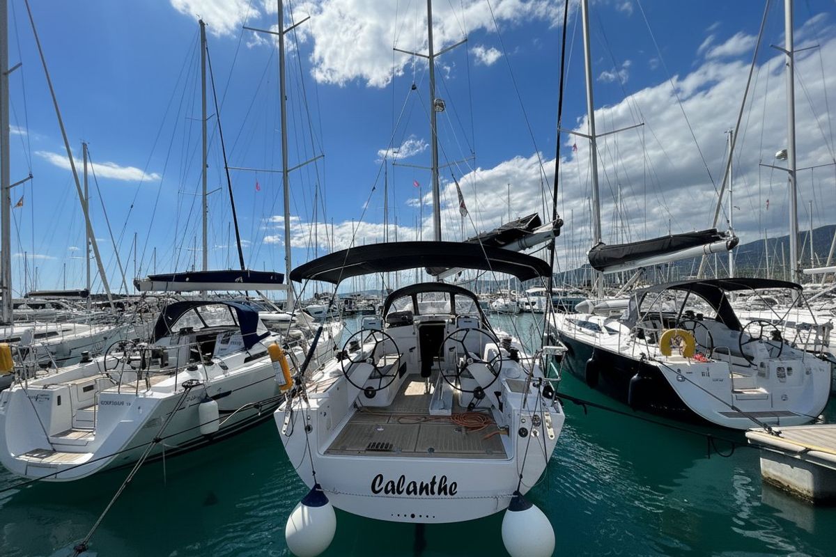 Exterior view of Calanthe, a AD Boats Salona 44 sailboat at Grad Kaštela, Croatia