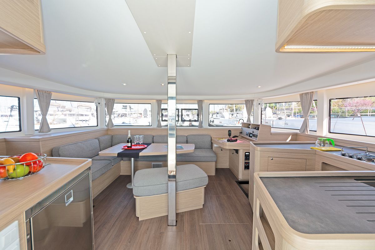 Salon of Dream Waters, a Lagoon 42 catamaran at Volos Municipality, Greece