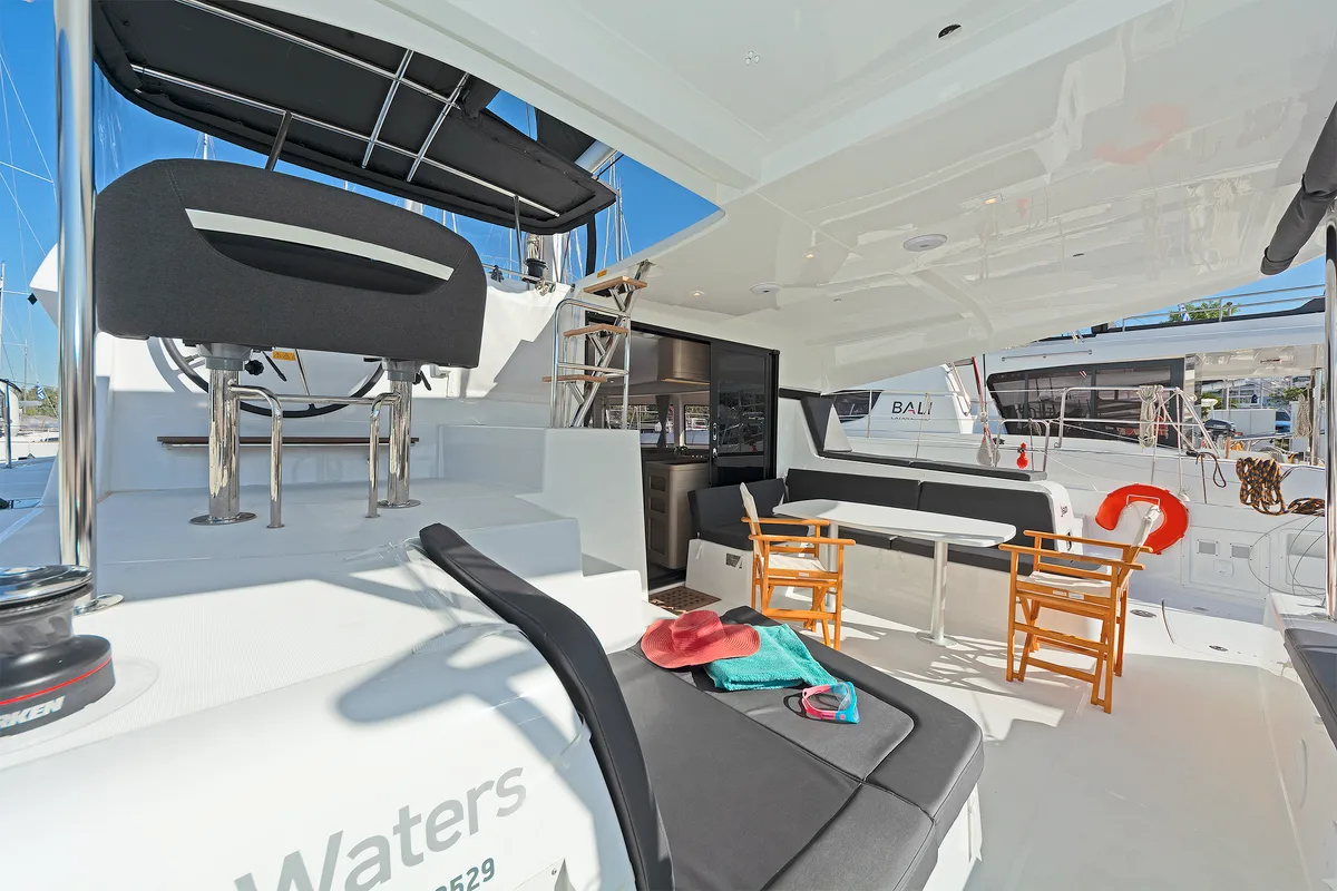 Cockpit of Dream Waters, a Lagoon 42 catamaran at Volos Municipality, Greece