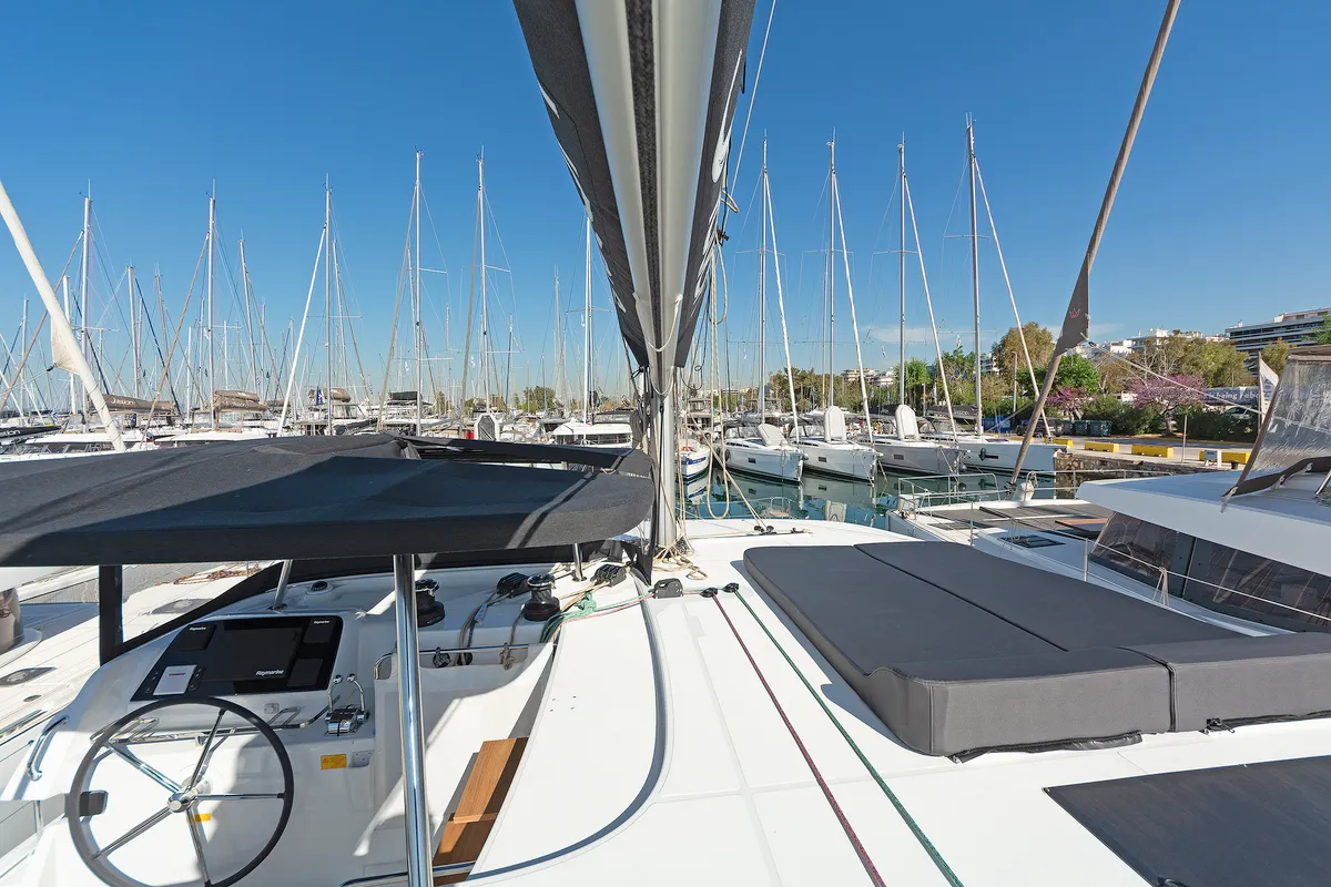 Cockpit of Dream Waters, a Lagoon 42 catamaran at Volos Municipality, Greece