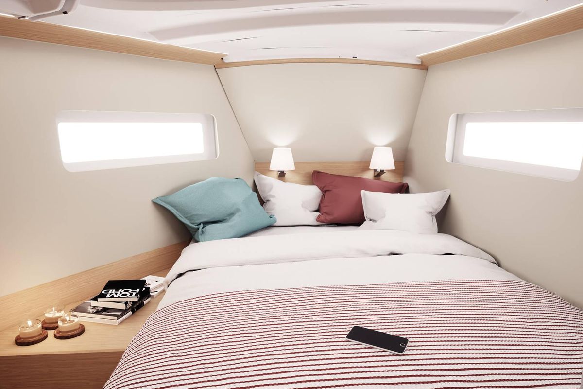 Cabin on Pelor, a Jeanneau Sun Odyssey 380 sailboat at Kontokali, Greece