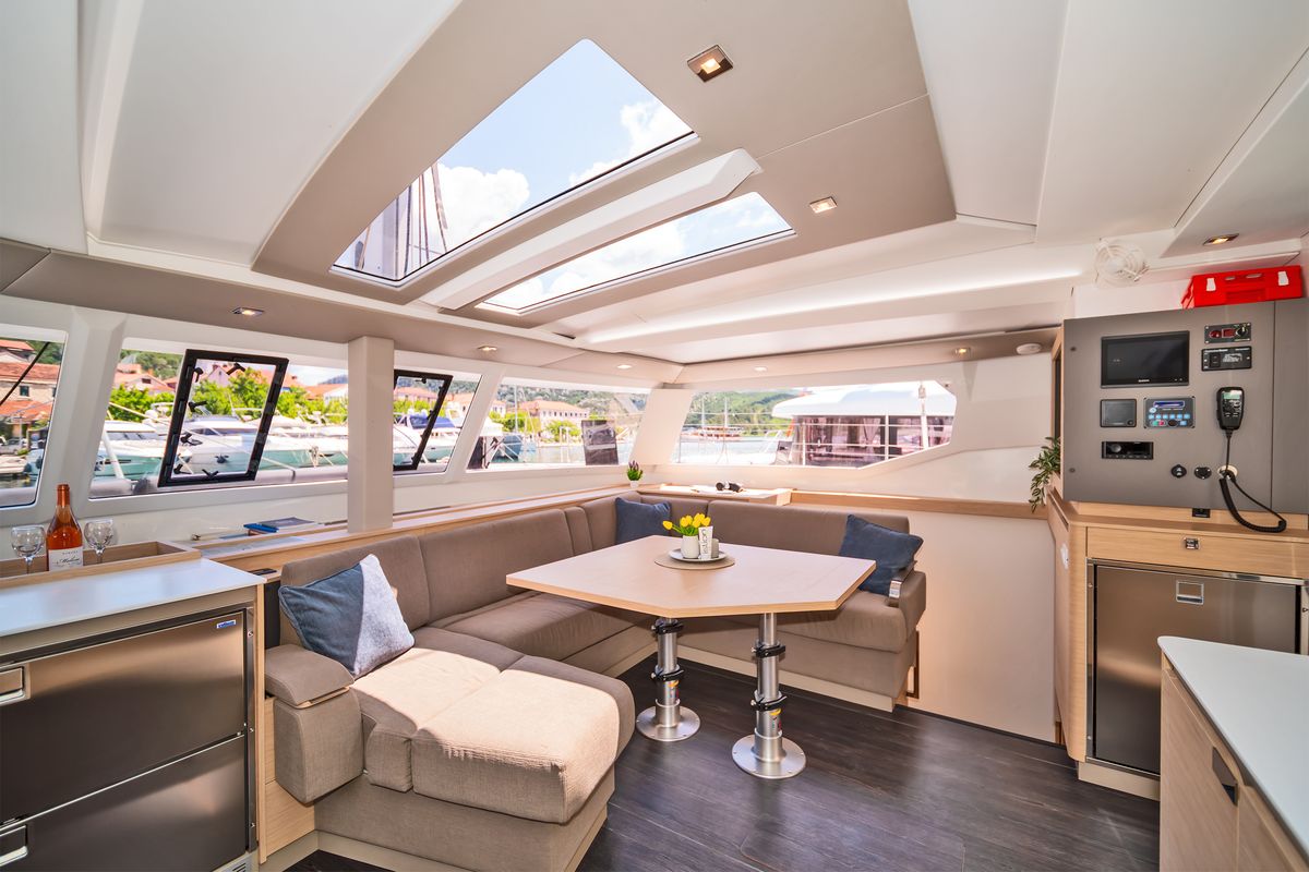 Salon of First Life, a Fountaine Pajot Tanna 47 catamaran at Skradin, Croatia