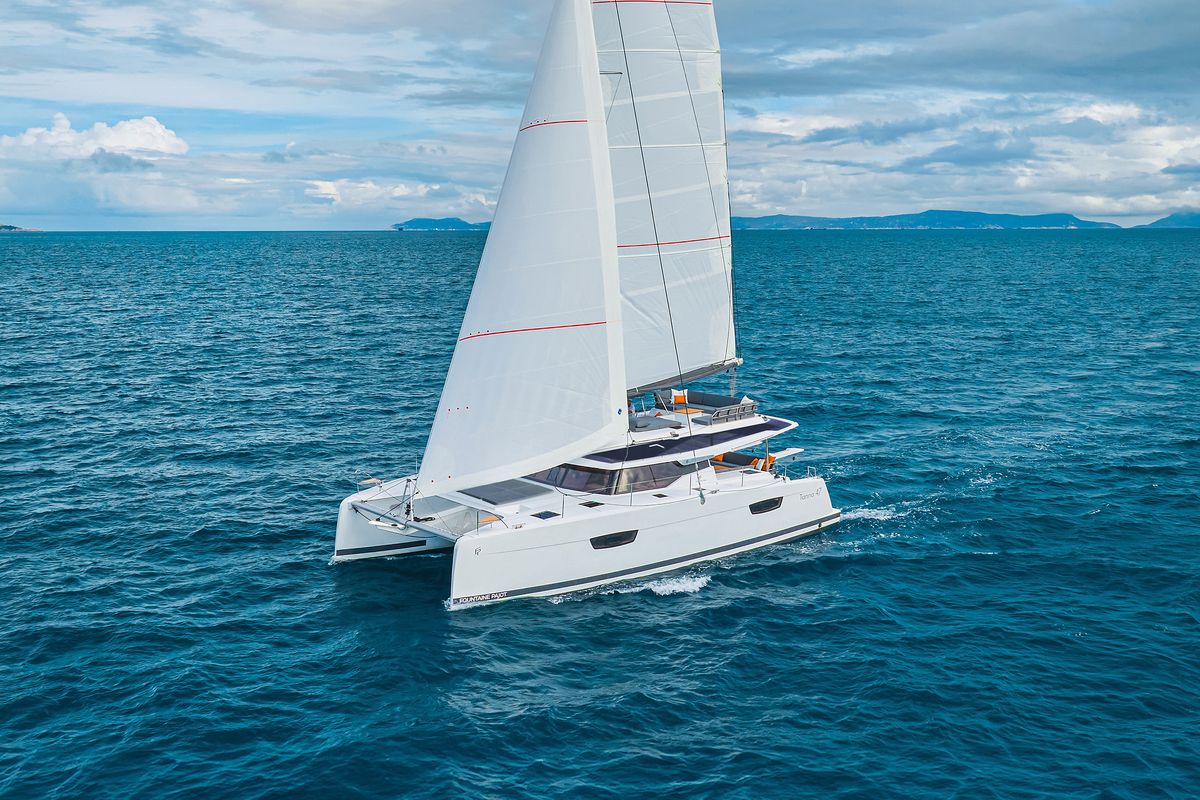 Exterior view of First Life, a Fountaine Pajot Tanna 47 catamaran at Skradin, Croatia