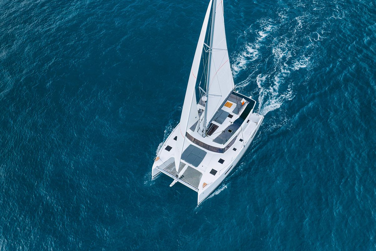 Exterior view of First Life, a Fountaine Pajot Tanna 47 catamaran at Skradin, Croatia