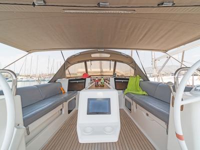 Cockpit of Vanilla, a Dufour 460 Grand Large sailboat at Athens, Greece