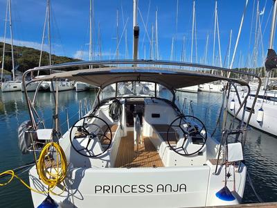 Cockpit of Princess Anja, a Jeanneau Sun Odyssey 380 sailboat at Grad Pula, Croatia