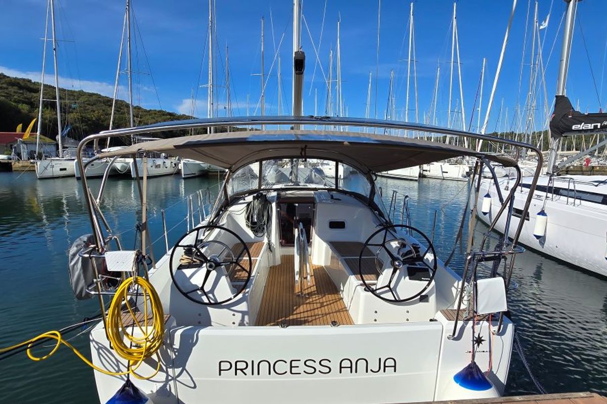 Cockpit of Princess Anja, a Jeanneau Sun Odyssey 380 sailboat at Grad Pula, Croatia