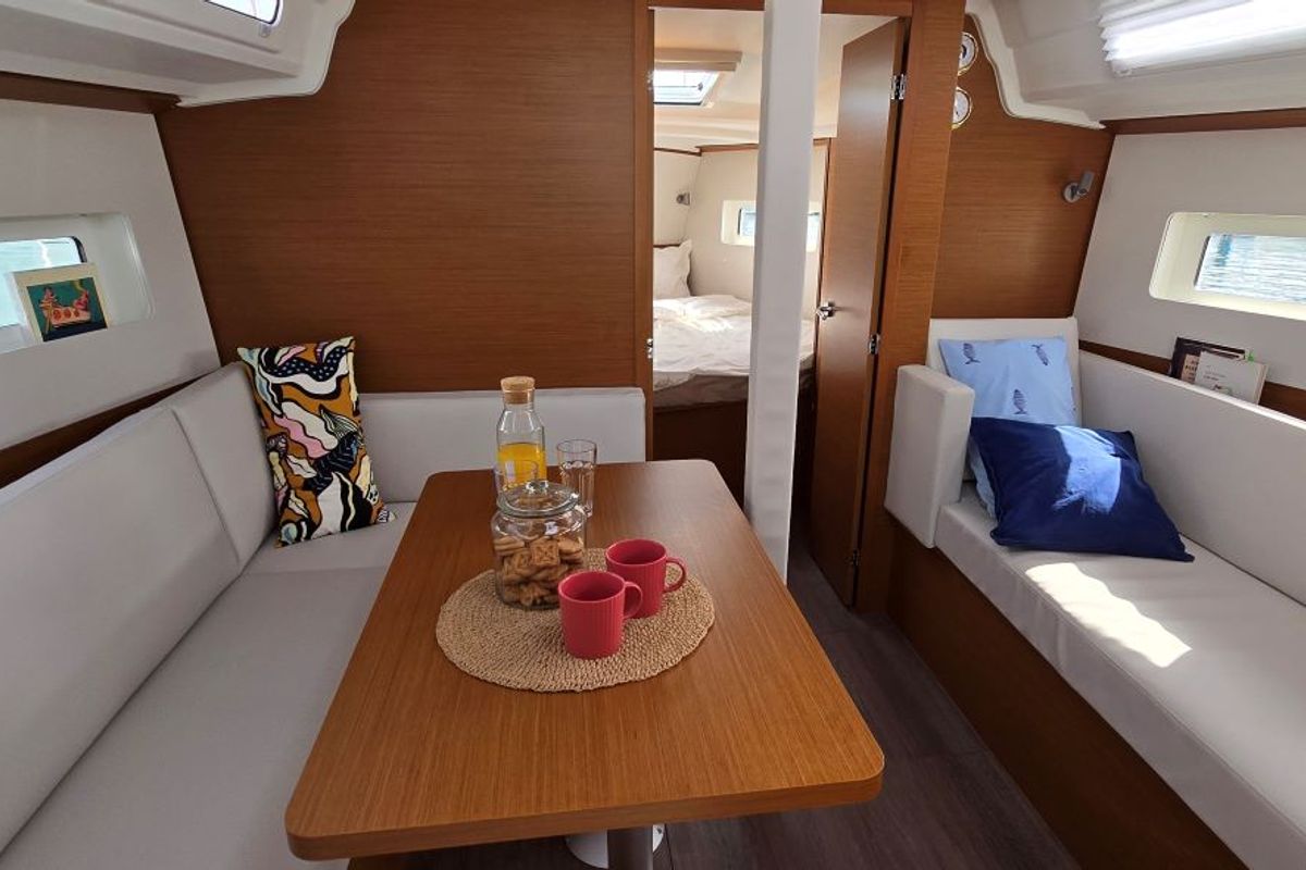 Salon of Princess Anja, a Jeanneau Sun Odyssey 380 sailboat at Grad Pula, Croatia
